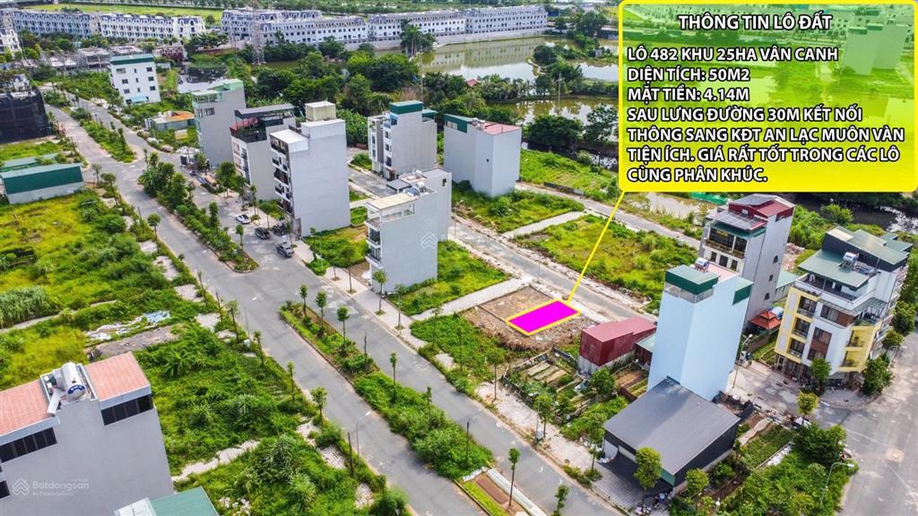 Bán nhanh lô 50m2, mặt tiền 4.14m khu 25ha đất dịch vụ vân canh, giá tham khảo tốt trong khu vực