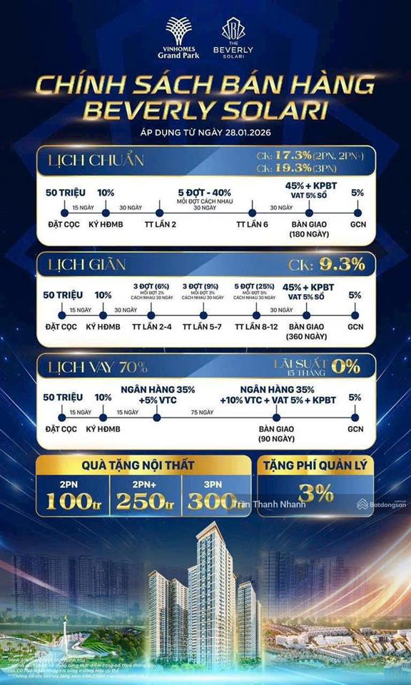 Bán căn hộ beverly solari vinhomes q9 ck đến 17.3%, vay 0%, quà tặng lớn, căn đẹp hiếm