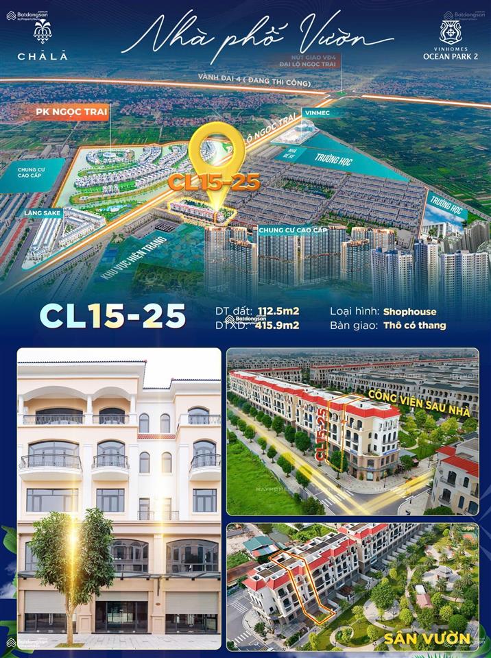 Shophouse sân vườn 2 mặt tiền đối diện 30 tòa chung cư, giá chỉ 15 tỷ