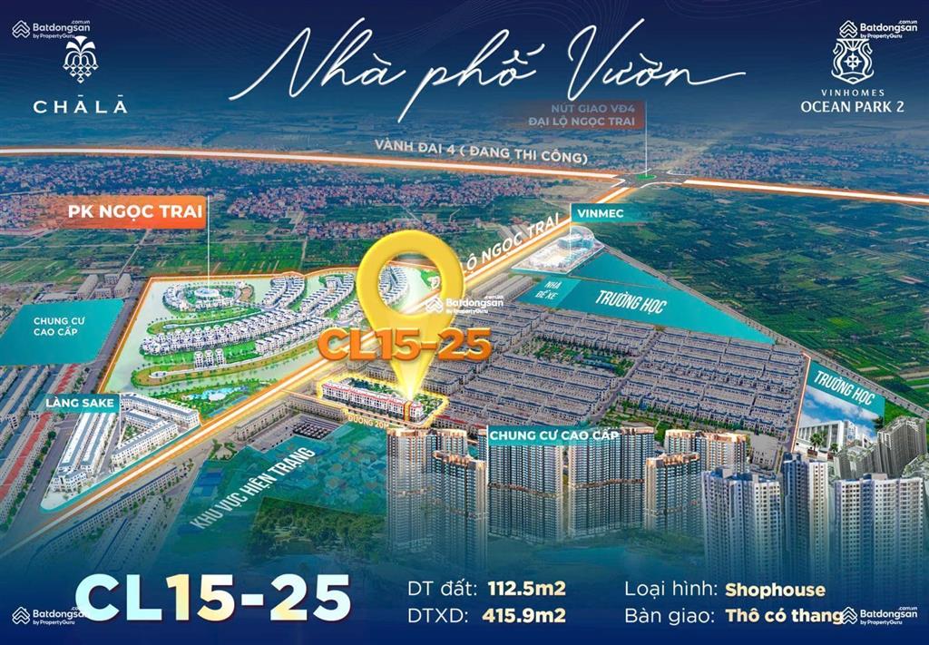 Shophouse sân vườn 2 mặt tiền đối diện 30 tòa chung cư, giá chỉ 15 tỷ