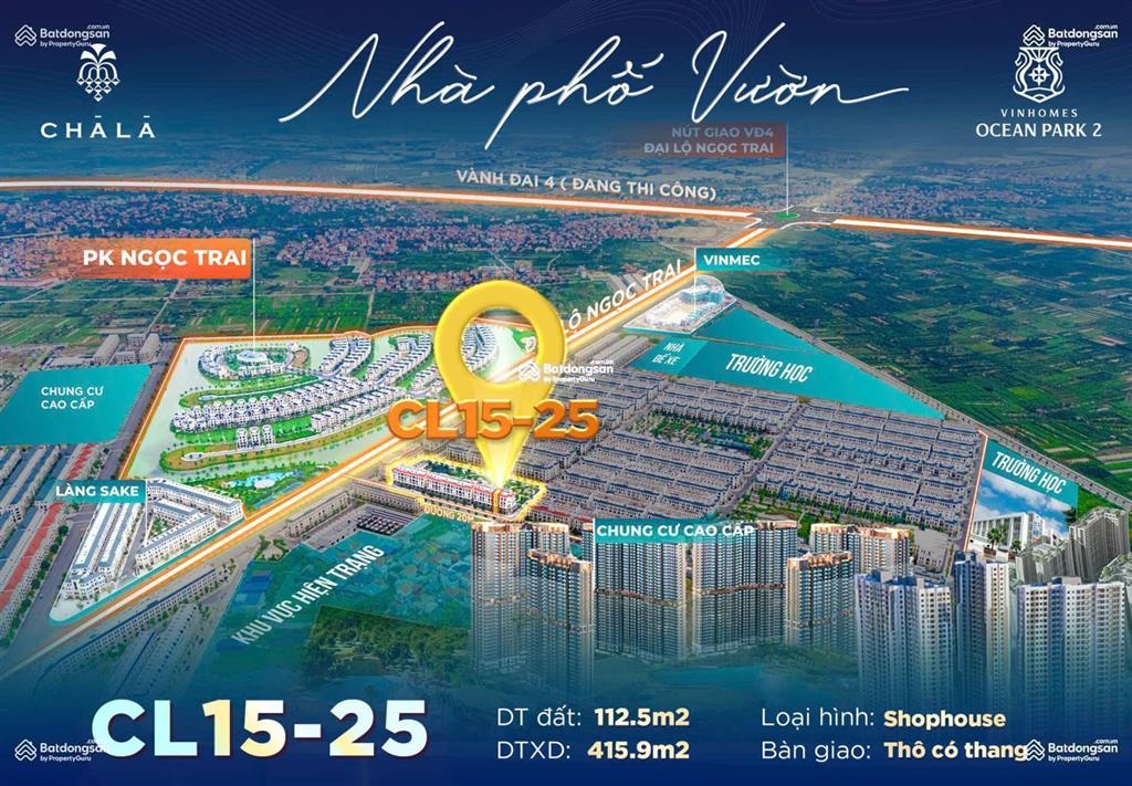 Shophouse sân vườn 2 mặt tiền đối diện 30 tòa chung cư, giá chỉ 15 tỷ