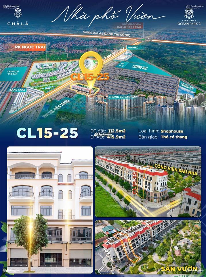 Shophouse sân vườn 2 mặt tiền đối diện 30 tòa chung cư, giá chỉ 15 tỷ