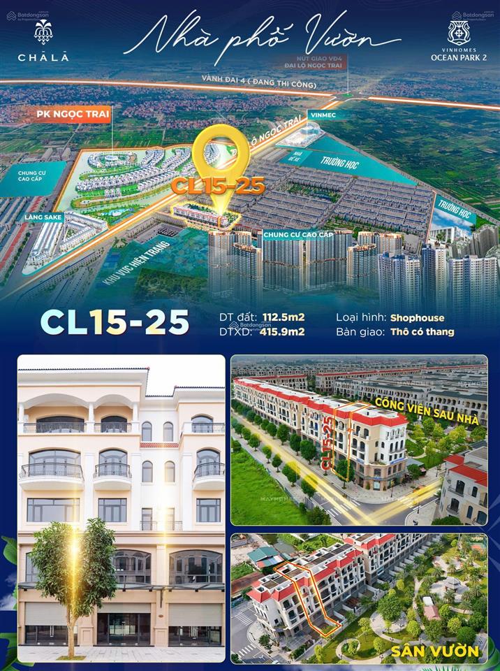 Shophouse sân vườn 2 mặt tiền đối diện 30 tòa chung cư, giá chỉ 15 tỷ
