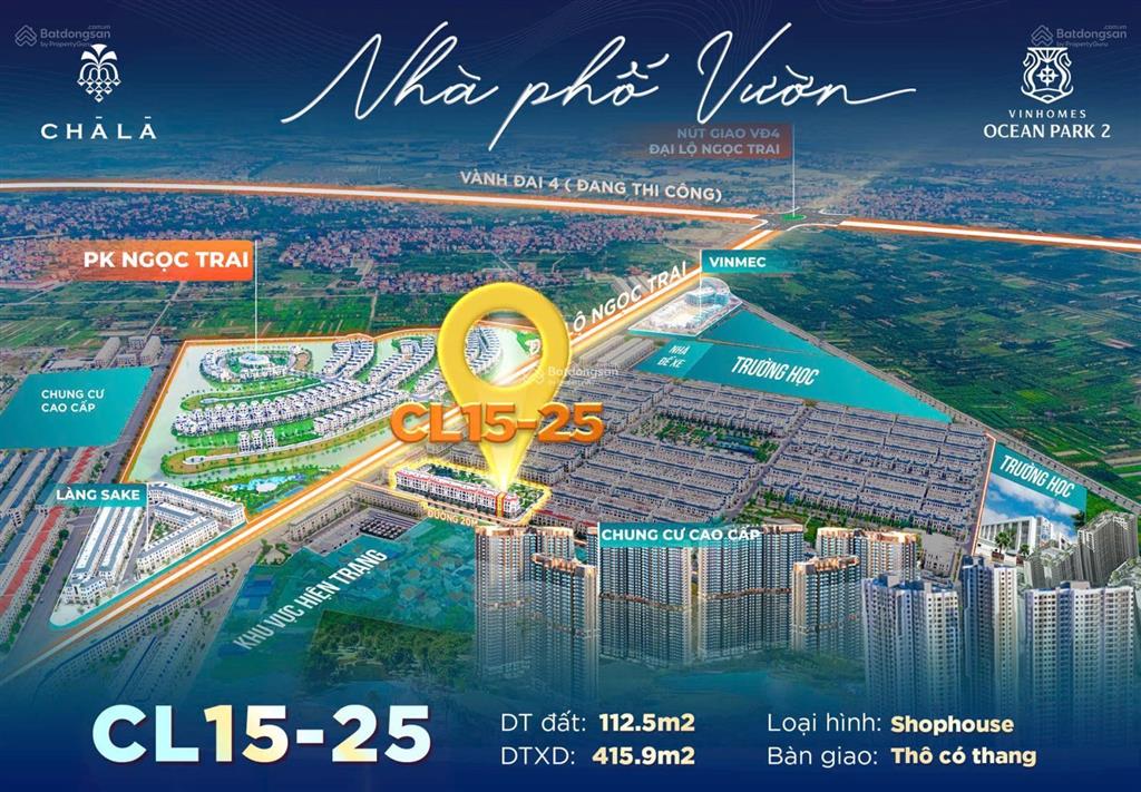 Shophouse sân vườn 2 mặt tiền đối diện 30 tòa chung cư, giá chỉ 15 tỷ