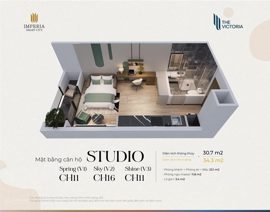 Studio victoria giá 2,290 tỷ, vay ahls 70%, 27.5m, có ban công, đông nam mát,  em 0857 165 ***