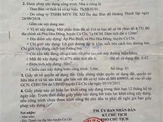 Bán lô đất khu dân cư hiện hữu, xã phú hoà đông, củ chi, tphcm. 535m2, thổ cư 120m2, giá 4tỷ779tr