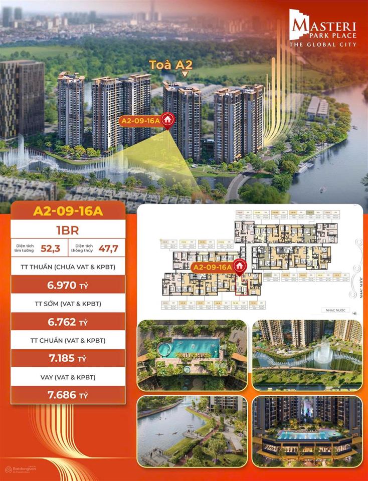 Hot! căn hộ 1pn view trực diện hồ nhạc nước  masteri park place