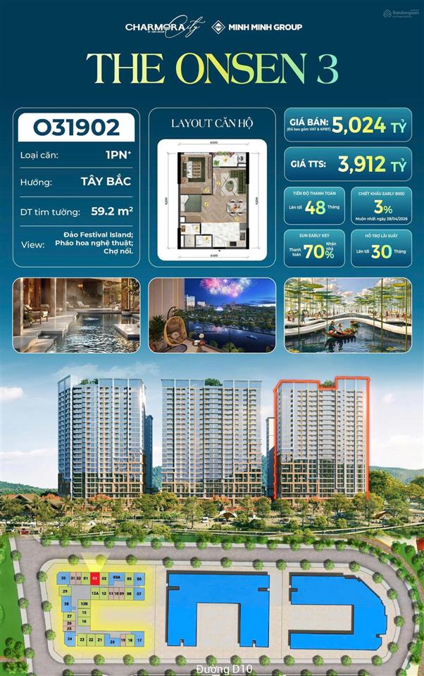 Onsen 3  căn hộ 59,2m  loại căn 1pn+  giá 5 tỷ