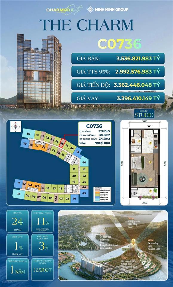 Căn hộ studio tầm view hot hit của toà charm  nhu cầu cho các cặp vợ chồng trẻ cần nơi an cư
