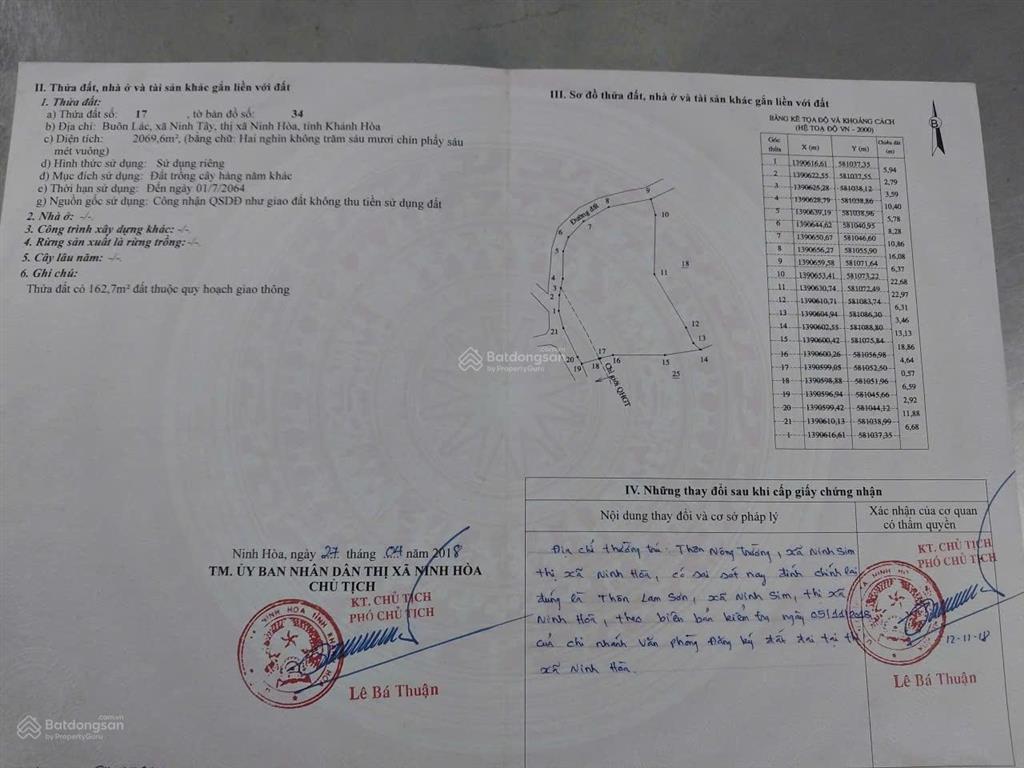 Cần bán lô đất thôn buôn lác, xã ninh tây, dt 2.069 m2
