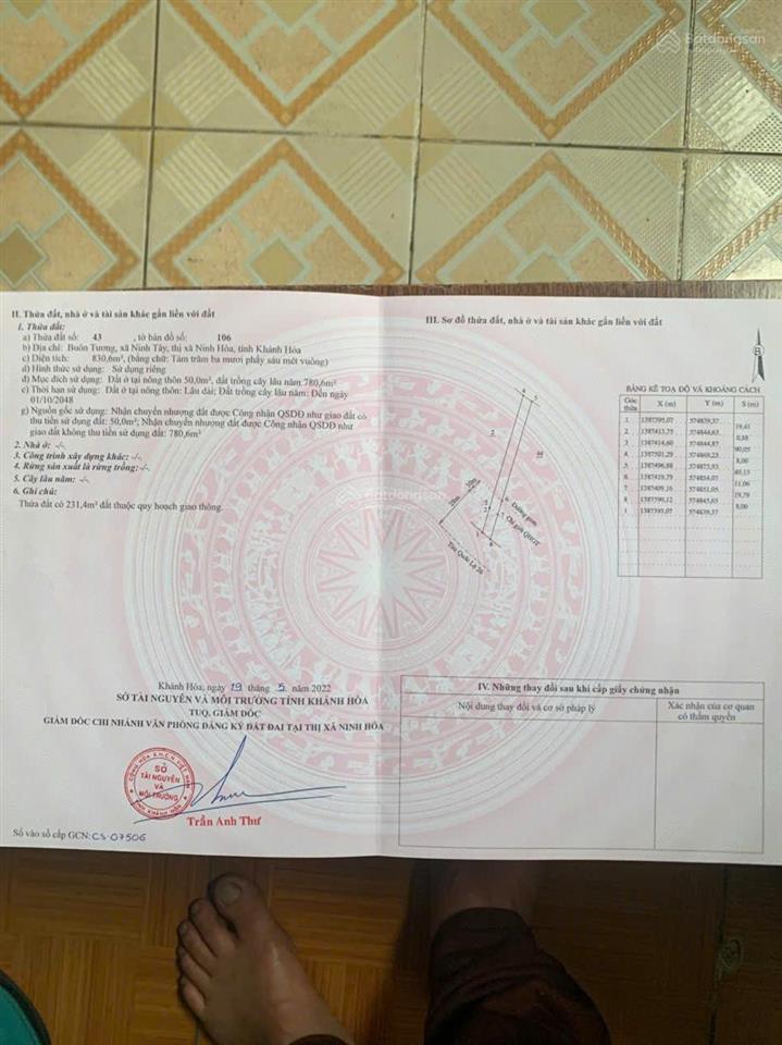 Cần bán lô đất thổ cư mặt tiền ql26 thôn buông tương, xã tây ninh hòa, dt 830 m2