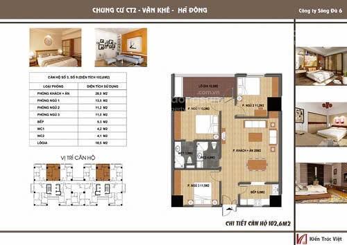 Bán chung cư ct2 văn khê hà đông dt 102.6m2 3pn đẹp. giá 6.2 tỷ