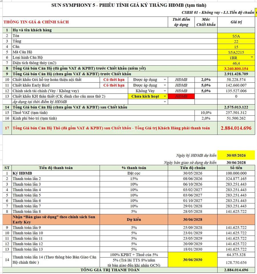 Căn hộ s5a2215tăng 50% diện tích, giá không đổi (so với studio cùng dự án). thông tin căn hộ 46,4m
