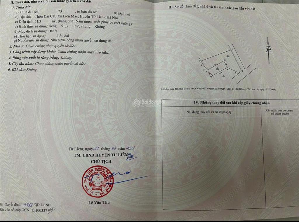 Bán đất  đường liên mạc  thượng cát  51,3m  ô tô qua  giá vị trí nhất khu vực . 8,47tỷ .