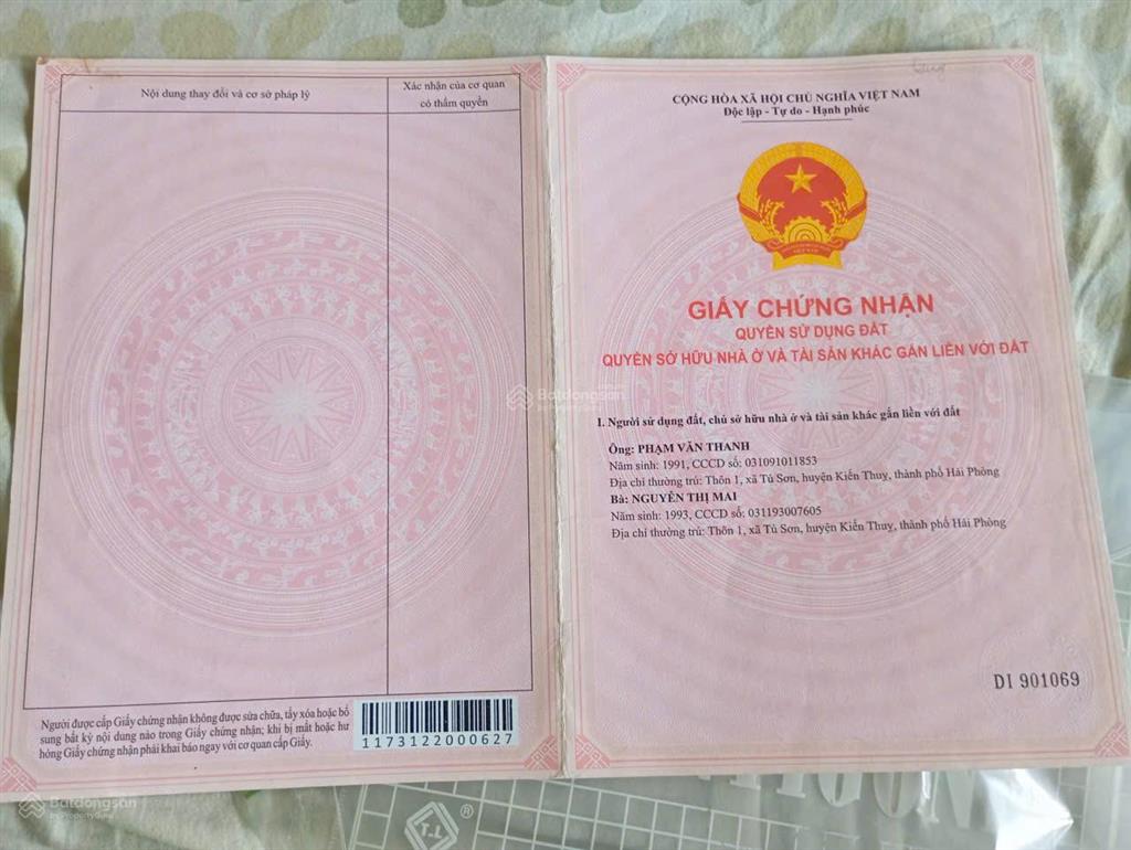 Bán đất thổ cư 94m² hòa nhất, ngũ đoan, kiến thụy, mt 5,4m, sổ đỏ, giá tốt