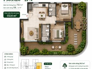 Căn hộ 2pn siêu rộng với 73m² căn hộ và 60m² sân vườn giá chỉ từ 4,2 tỷ  đơn giá 33tr