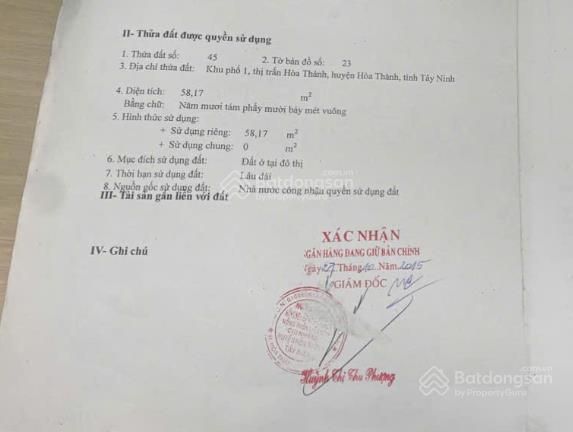 Bán đất trung tâm thị trấn hòa thành, tây ninh