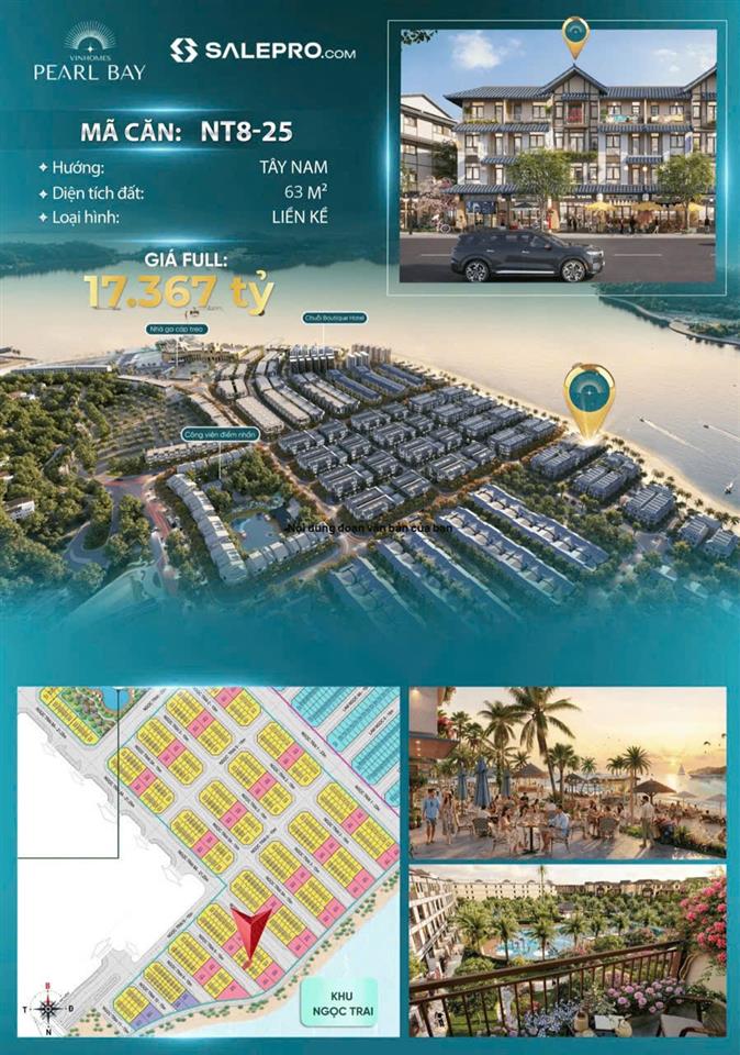 BÁN LIỀN KỀ VINHOMES PEARL BAY – KHU NGỌC TRAI  NT8-25  63M²  CÁCH BIỂN 28M  4 TẦNG 