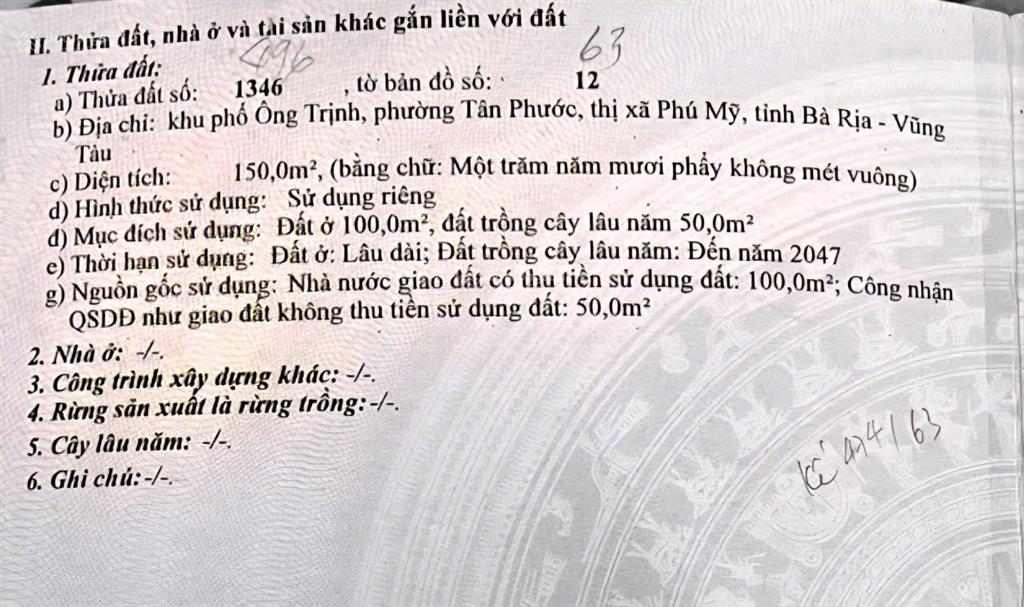 Chính chủ cần bán gấp đất nền khu phố ông trịnh, tân phước, phú mỹ, bà rịa vũng tàu