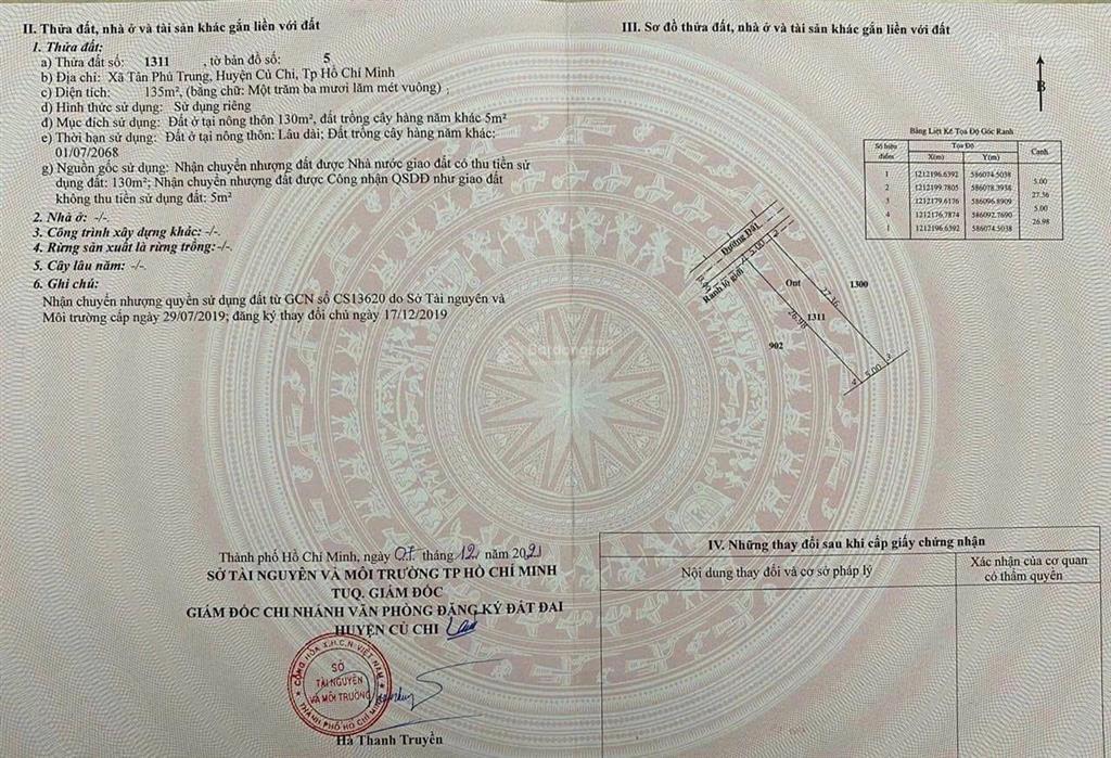 Tân phú trung  củ chi  sổ sẵn công chứng ngay  pháp lý chuẩn 100% là sở hữu 135m2 đất củ chi