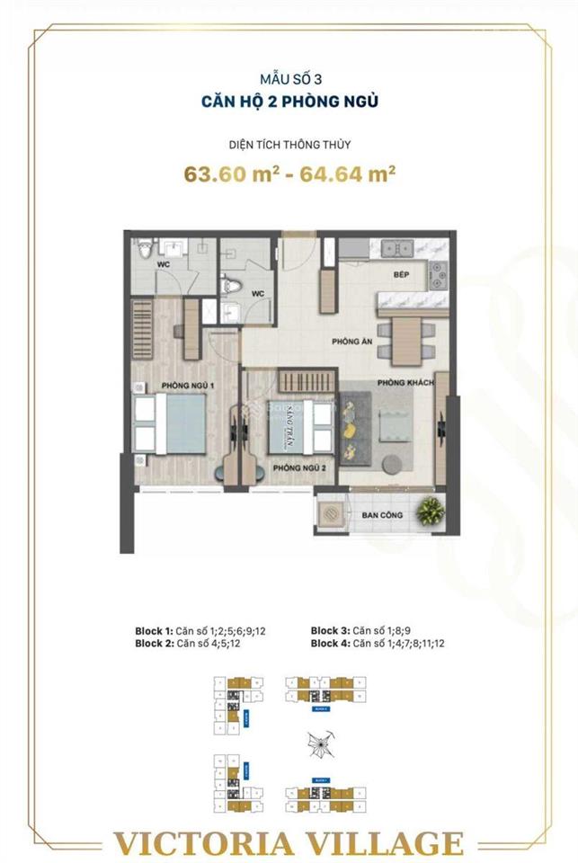 Bán ch victoria village 64m2 2pn 2wc lầu trung, view nhìn thấy sông, giá tốt dự án 6,15 tỷ