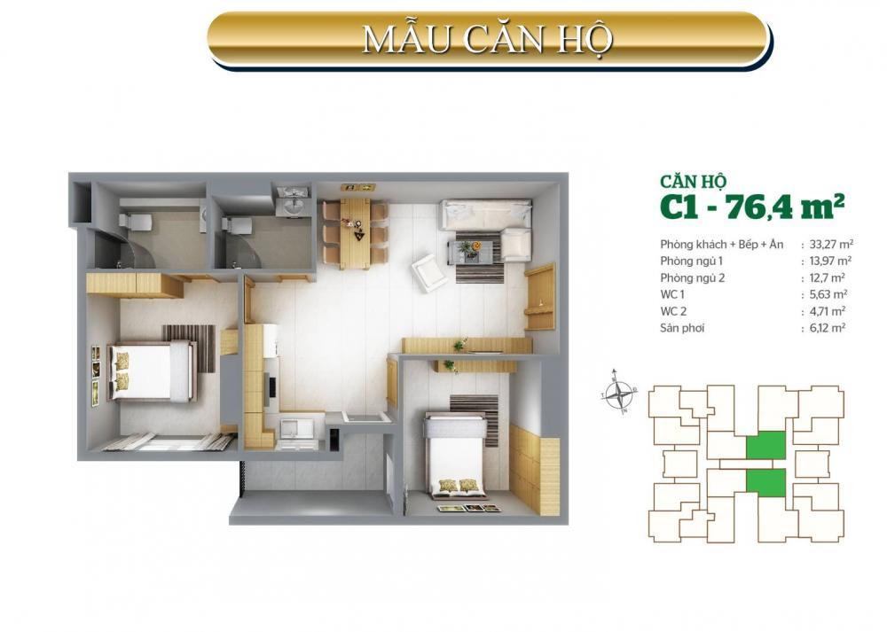 Cho thuê cc 2pn, 2wc tại tân hương tower, 9 triệu, 76m2, đẹp, tiện ích đầy đủ