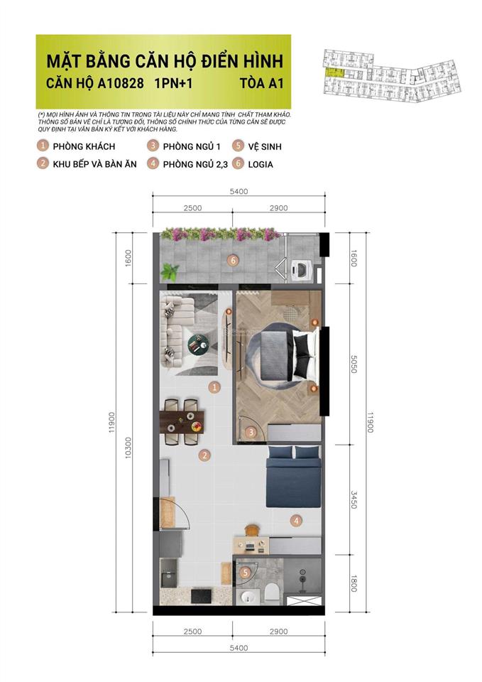 Căn 1pn+ 54m2 giá bằng studio tốt nhất cora tower đà nẵng