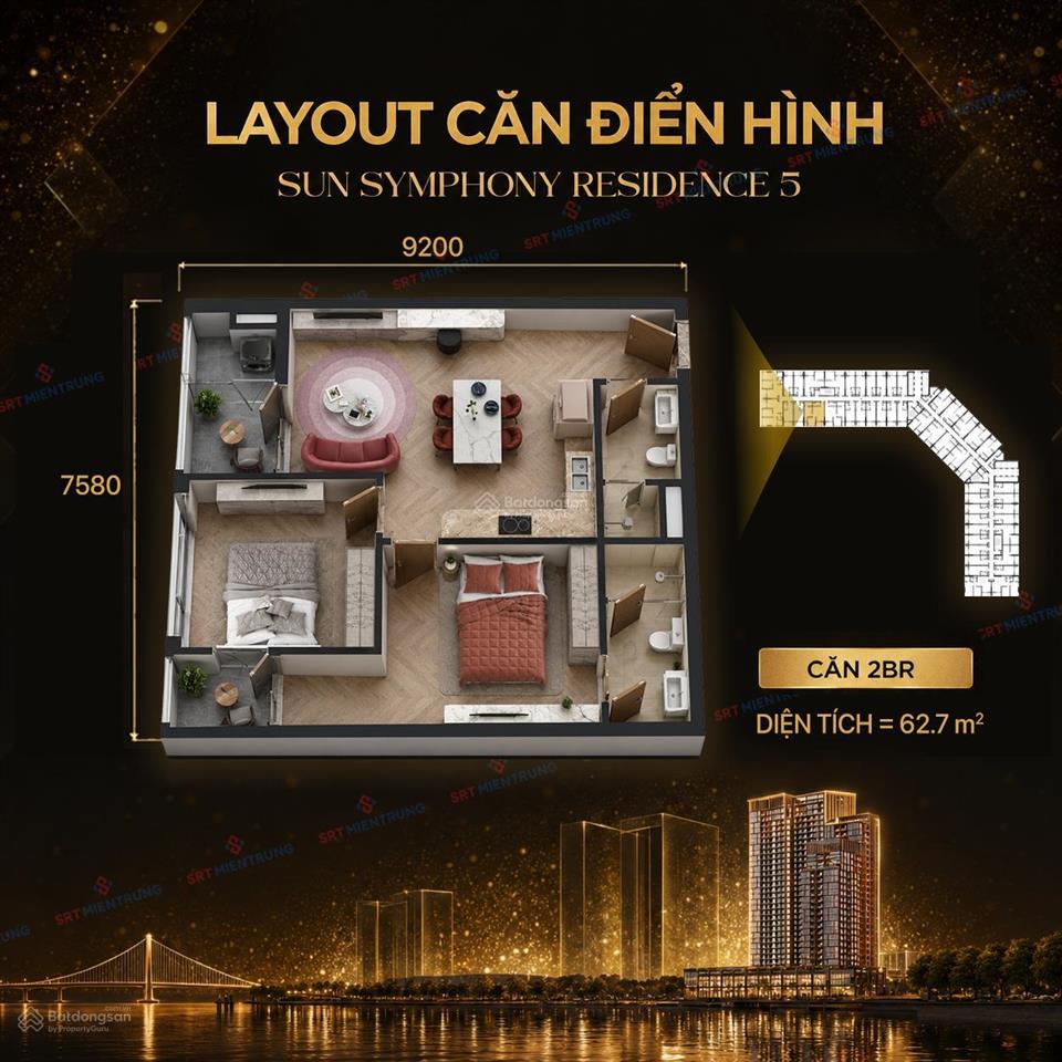 Nổi bật symphony 5  căn 2pn view trực diện sông hàn