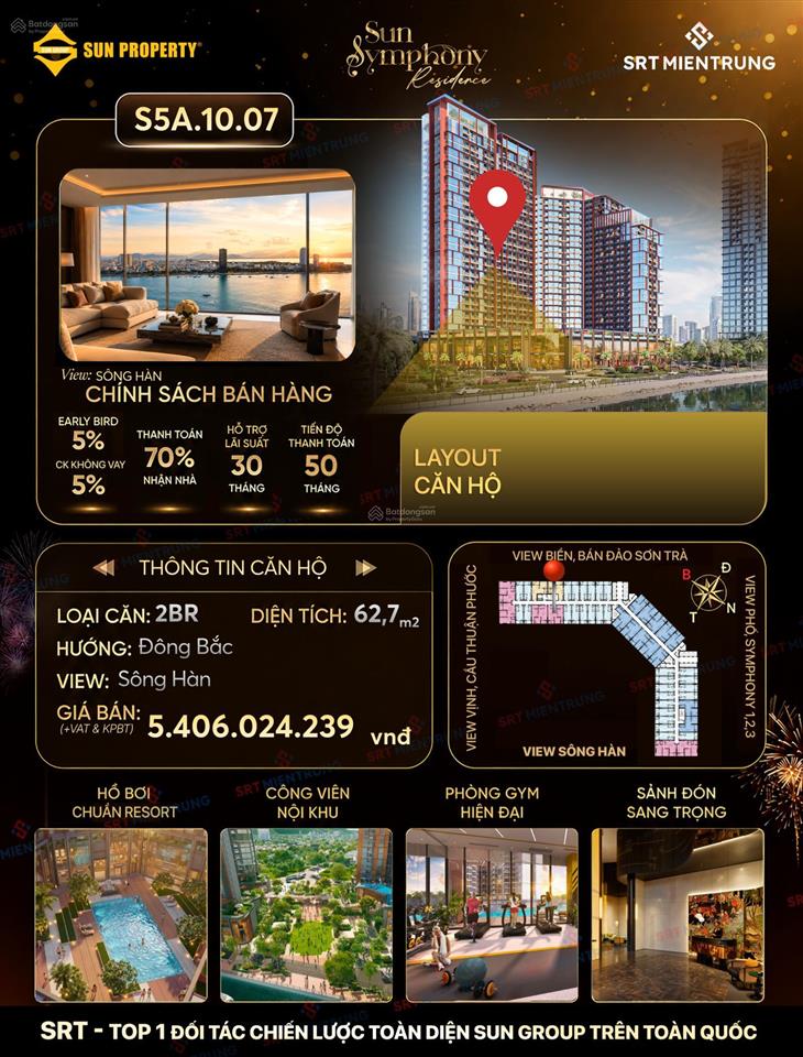 Nổi bật symphony 5  căn 2pn view trực diện sông hàn