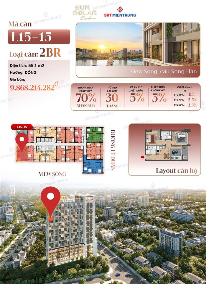 Căn 2pn view sông hàn  giá chỉ 7,926 tỷ  sun solar residence đà nẵng