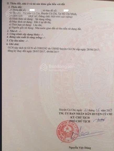 Bán đất đường nguyễn văn ni, thị trấn củ chi, 5x20, sổ hồng riêng, chỉ 1 tỷ
