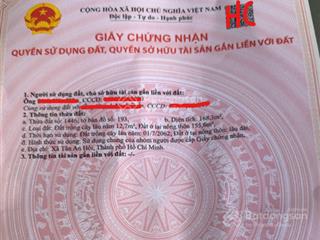 Bán gấp 168m2 thổ cư , chỉ 1 tỷ 350 đất đường ô tô, tân an hội, gần bệnh viện củ chi,shr