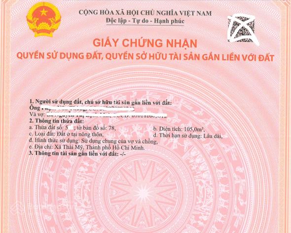 Bán gấp 105m2 thổ cư, chỉ 1 tỷ 050 nhánh đường cây trôm, thái mỹ, sổ sẵn