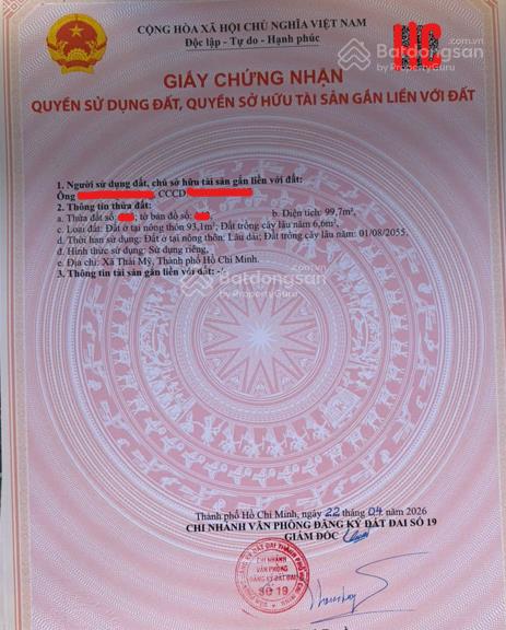 Bán gấp gần 100m2 thổ cư, 925 triệu, khu đông dân, phường thái mỹ mới