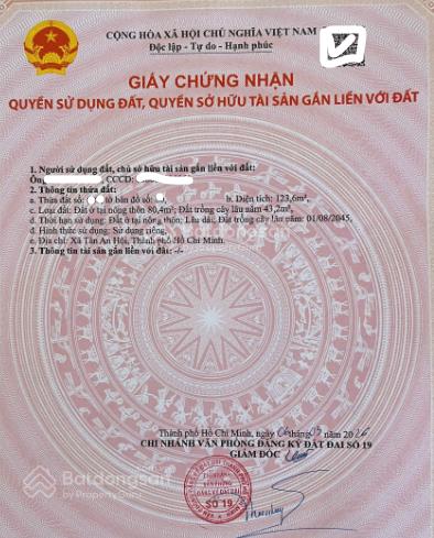 Gấp, 123,6m2 đất thổ cư, trung tâm củ chi, chỉ 1 tỷ 350, sổ sẵn, đường ô tô