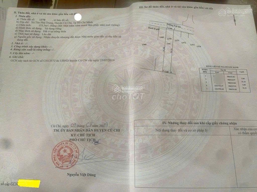 Chính chủ gửi bán gấp lô đất đường cây da xã tân phú trung huyện củ chi 150m2 1tỷ3 sổ hồng riêng