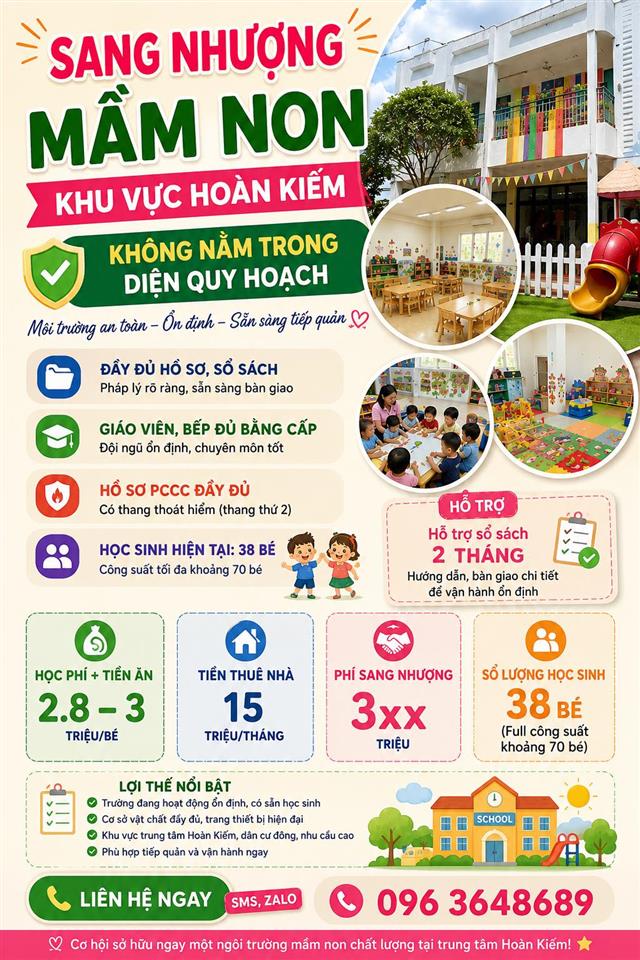 SANG NHƯỢNG MẦM NON KHU VỰC HOÀN KIẾM, HÀ NỘI  KHÔNG NẰM TRONG DIỆN QUY HOẠCH