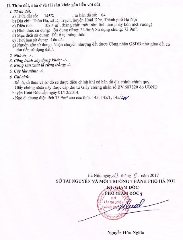 Hàng hiếm  chính chủ bán đất tại thôn đa, di trạch, 34.5m2, mặt tiền 4m