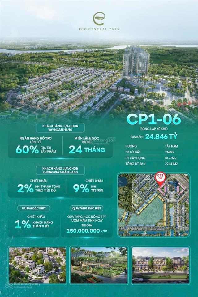 Bán căn siêu biệt thự xẻ khẻ 216m2 eco central park  sau là công viên 2000m2