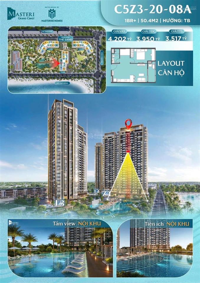 Chỉ hơn 3,5 tỷ sở hữu căn 1pn+ đẹp masteri grand coast? c5z32008a | 1pn+ | 50,4m2 | tầng 20