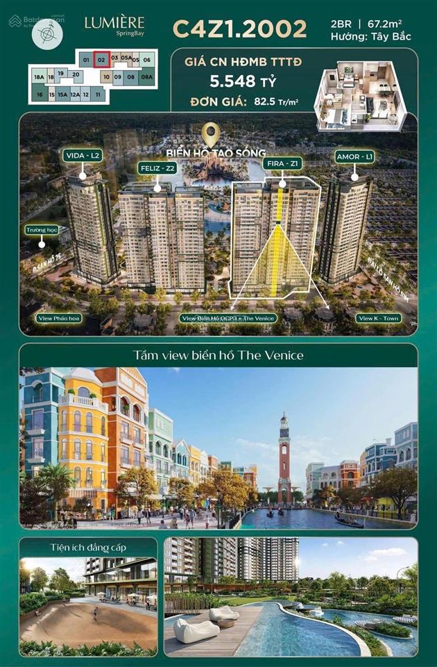 Hàng hiếm lumière springbay căn 2pn tầng 20 view the venice & biển hồ ocp3