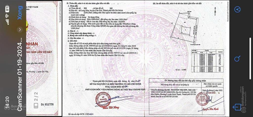 Bán gấp 1300m2 đất thổ cư (tổng dt 2659,3m2) đối diện vin cần giờ chỉ 10tr/m2 đã có sổ đầy đủ