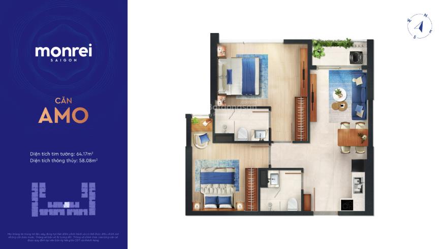 Bán căn amo 2pn 2wc tầng cao view panorama  monrei saigon tòa a1  tổ hợp onsen chuẩn nhật