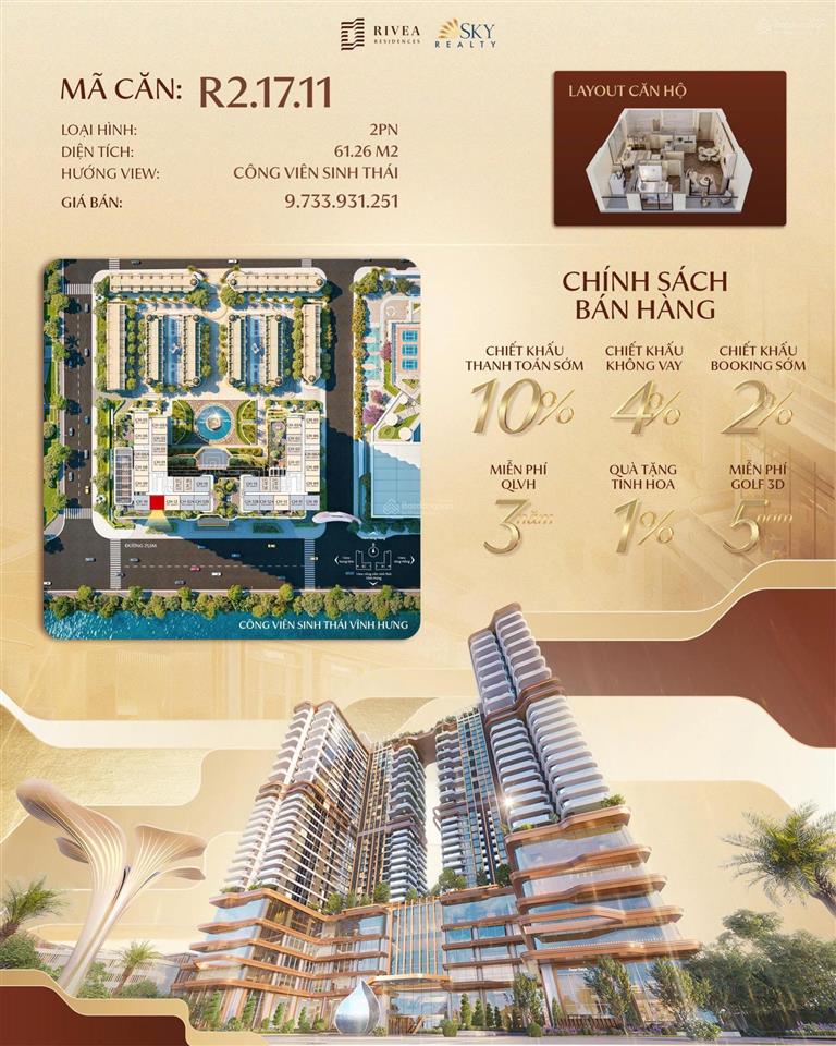 Căn hộ view công viên không gian sống xanh tại rivea residences
