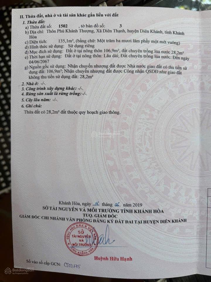 Bán đất diên thạnh diên khánh gần cf gác lúa