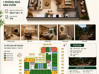 Duy nhất 1,5 tỷ sở hữu căn hộ 1 phòng ngủ 42m²  có sân vườn riêng 7m² ngay biển mỹ khê đà nẵng