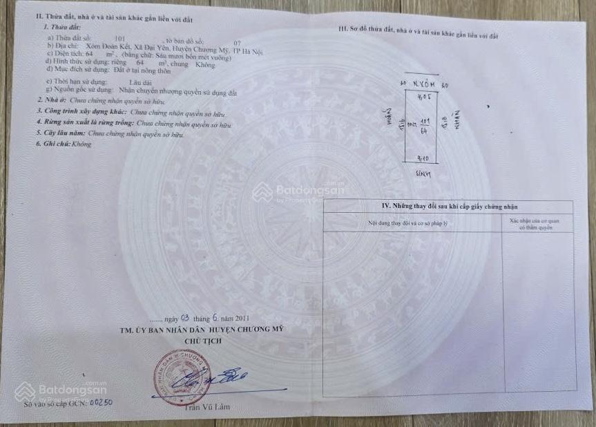 Bán đất 64m2 tại đoàn kết, đại yên, giá tốt 2,779 tỷ
