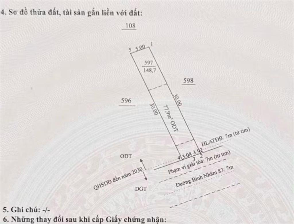 Bán đất tại bình nhâm 83 đường thông từ cmt8 ra sông sài gòn, 150m2, mặt tiền 5m, chỉ 6.2 tỷ.