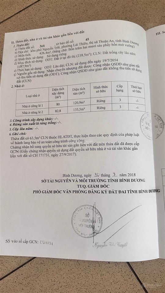Bán đất tặng nhà lầu, sẵn thu nhập 15 tr/th, đường ô tô vf3, 426m2 giá rẻ, gần chợ lái thiêu, ql13
