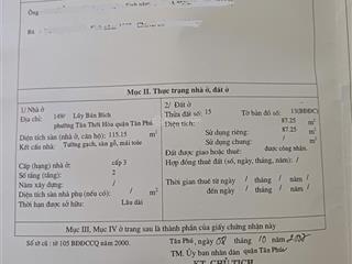 Bán nhà góc 2 hẻm 8 m  3,5m  149/xx lũy bán bích  87m2  11 tỷ